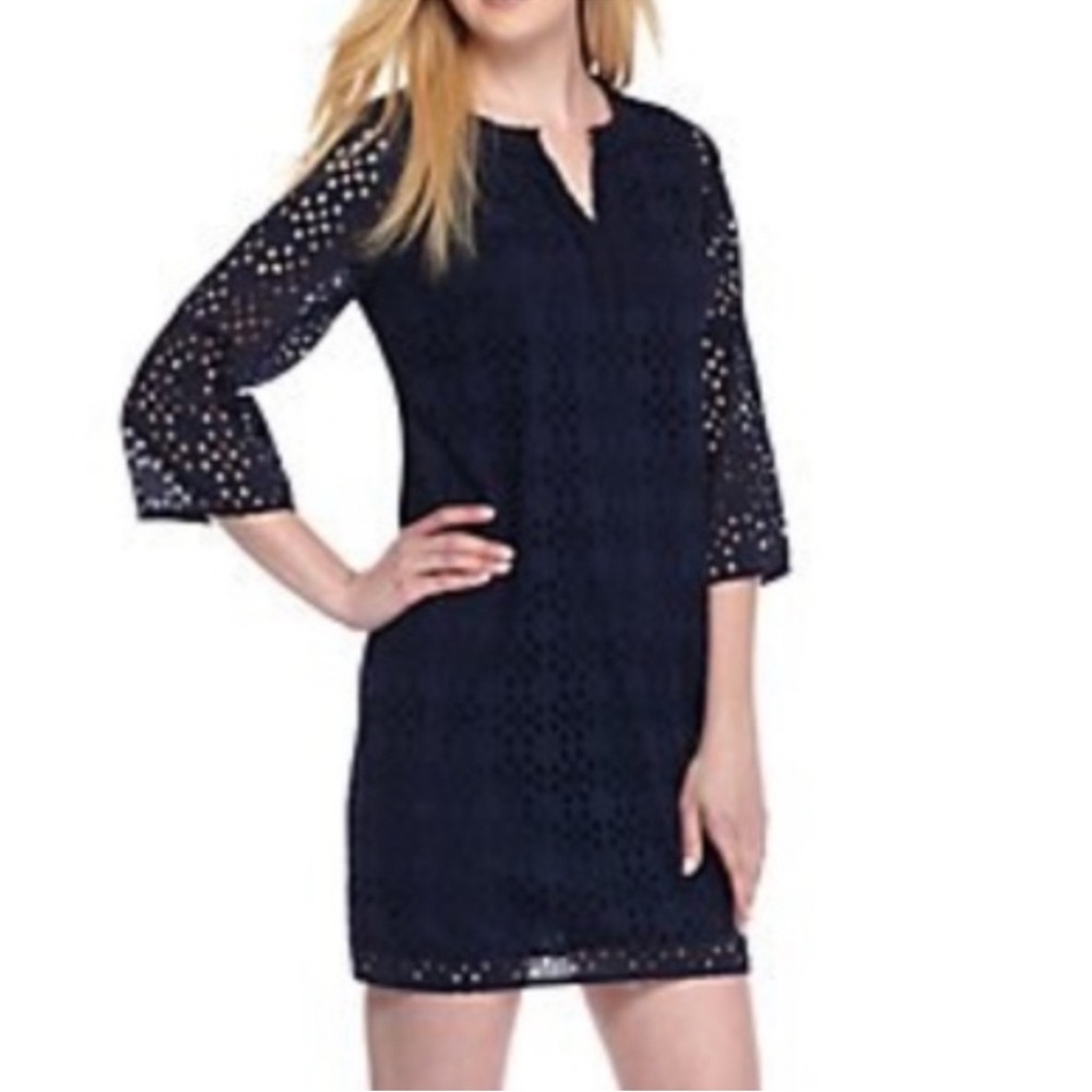 Navy Blue Eyelet Dress